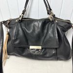 B Makowsky Large Black Genuine Leather Handbag Lombard Satchel Photo 1