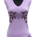 Cache Lilac Self Belt Banded Bottom Tie Rhinestone Heart Stretch Top NWT New $88 Photo 1