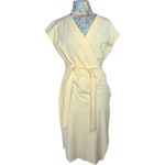 Athleta Newport Wrap Dress Yellow Pinstripe Short Sleeve Belted Midi Athletic L Photo 2