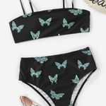 Romwe Navy Butterfly Bandeau High Waist Bikini Size Medium Photo 0