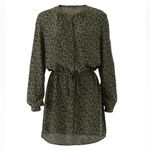 Rails  100% Silk Haha Olive Green Cheetah Shirt Dress Size M Photo 3