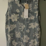 Elie Tahari Sleeveless Blue/white Floral Hi-low Button Up Pockets Tencel NWT 58$ Photo 0