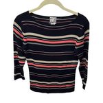 CLIO Striped Knit Top Black Pink‎ Beige 3/4 Sleeve Fitted Pullover Photo 0