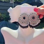 Jessica Simpson  silver diamond paved flowers wreath black beads drops earring Photo 0