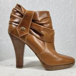 Facade Zena Ankle Boots Womens 10 Brown Leather Gathered Snap Platform Heeled Tan Photo 0