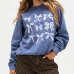 BDG Bows Graphic Oversized Crew Neck Sweatshirt Blue Urban Outfitters NWT XL Photo 0