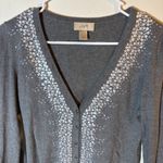 Loft Gray Sequin Embellished Cardigan Sweater V Neck Button Front Extra Small XS Photo 1