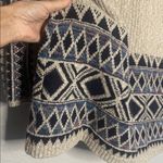 Lucky Brand  Aztec Cardigan Sweater Beige Blue Southwestern Cozy Warm Pockets Photo 5