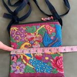 Vintage Boho Bird Floral Embroidered Crossbody Bag w/ Tassels Navy Strap Pink Photo 6