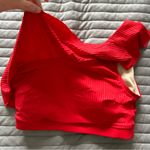 ALBION FIT  Icon Wave Ribbed Ruffle One Shoulder Bikini Swim Top Poppy Red Small Photo 3