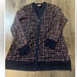 Chico's Navy Blue Mesh Cardigan with Geometric Pattern | Women’s Size 0 (S) Photo 8