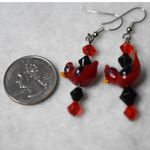 Source Unknown Vintage Cottagecore Red Cardinal Black/Red Beaded Dangle Drop Hook Earrings Photo 2