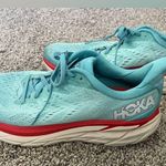 Women’s Hoka One Clifton 8 Running Shoes Size 11 Teal Blue Red Photo 0