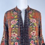 Johnny Was NWOT  Silk Velvet Cotton Plaid Embroidered Floral Shirt Blouse S Photo 2