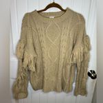 Sadie & Sage Anthropologie Tan Cable Knit Sweater with Fringe Size L Photo 1