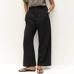 Madewell NWT Harlow Wide-Leg Pant Black Women Size 2P Linen Blend Casual Pockets Photo 1