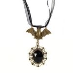 Handmade Gothic Victorian "Midnight Reverie" Bat Cameo Ribbon Necklace Photo 0