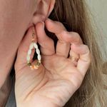 Pink & Green Stone Pearlescent Bead Oval Dangle Earring Vintage “Maja” Feminine Coastal Jewelry Photo 6