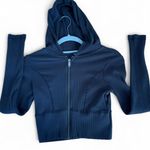 Garage Grey  ribbed zip-up hoodie with long sleeves. Size small. Photo 0