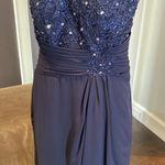 Women’s Blue Chiffon Lace Appliqué Sleeveless Dress with Matching Jacket Size 10 Blue Photo 5