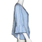 Artisan NY Shirt Womens Large Blue White Stripe Linen Bell Sleeve Boho Peasant Photo 1