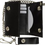 BLACK GENUINE LEATHER Trifold Biker's Wallet ID Card Holder w/Chain Skull Photo 2