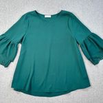 Ces Femme Green Bell Sleeve Blouse Women's Large Cutout Floral Detail Top Photo 0