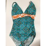 Tommy Bahama New.  aqua and orange one piece swimsuit. Small. Retails $178 Photo 6