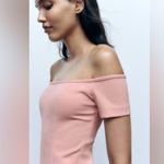 ZARA  - Top Stitched Midi Dress | Short Sleeve/Off The Shoulder - Pale Pink | NWT Photo 4