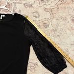 Elle  Elegant Black Floral Sheer Sleeve Business Top Photo 5