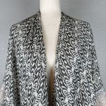 BCBGMAXAZRIA  Womens Boho Poncho Wrap Sweater One Size Black Beige Fringe Trim Photo 1