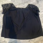 SheIn  Curve Plain Solid Black 1XL Women’s Blouse Short Sleeves Top Lace Sleeve Photo 1