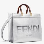 Fendi NWOT Medium Sunshine Metallic Leather Shopper Tote in Silver Photo 0