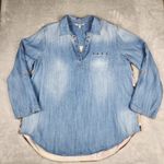 John Mark  Womens Blouse Top Denim Floral Size L Large Photo 0