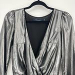 French Connection  Womens Silver Black Metallic Waterfall‎ V-Neck Bodysuit US 2 Photo 6