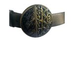 Chicos Leather Black Gold Metallic Large Buckle Belt Size S Retro Black Photo 2