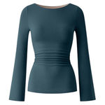 OGL Ruched Bell Sleeve Boat Neck Brami Padded Top Shirt L Large New Forest Green Photo 0