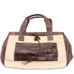 THREADS OF EVOLUTION "WANDERLUST" WEEKENDER BAG CREAM CHINDI RUG & BROWN LEATHER Photo 5
