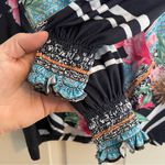 Ladmous Womens L Floral Long Sleeve Blouse Bold Colors High Neck Office Work Black Size L Photo 2