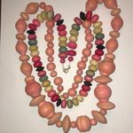 2 Wooden Beaded Vintage Boho Necklaces Light Pink & Multicolor Photo 0