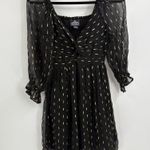 Angie  Women's Twist Front Keyhole Long Sleeve Swiss dot black Dress size small Photo 2