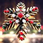 Christmas Snowflake Brooch Pin Star Red Green Crystal Accents Festive Wi… Photo 7