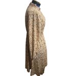 Floral Bohemian Midi Brown Blue Cream Long Sleeve Ruffled Neckline Sz 12 DresS Photo 1