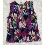 Trippy Floral Art Deco daffodil abstract 80s ribbed stretchy polyester tank top Purple Size M Photo 2