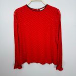 Ganni  Mullin Georgette Blouse US 4 Red Black Polka Dot Sheer‎ Long Sleeve Ruffle Photo 3