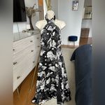 Lulus Black & White Floral Satin Halter Midi Dress Photo 10