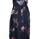 Wild Fable  Women Jumpsuit M Black Floral Flare Leg Back Zip Boho Tropical Beachy Photo 2