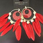 Romeo + Juliet Couture New Romeo & Juliet Double Red Hoops w Feathers Photo 0