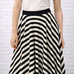 Ralph Lauren  Cotton Silk Blend Black Ivory Stripe Midi Skirt Size 6 Vintage Old Photo 0