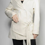 Akira Ivory Double Breasted Street Lights Belt Peak Lapel Wrap Blazer Medium Photo 0